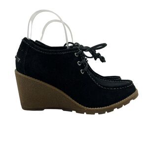 Sperry Womens 8 Booties Black Top Sider Suede Leather Lace Wedge Heels F-1661751